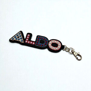 ALDO leather Purse Charm Handbag Hang Tag With Clip 6" Colorful Raised Dot Bling